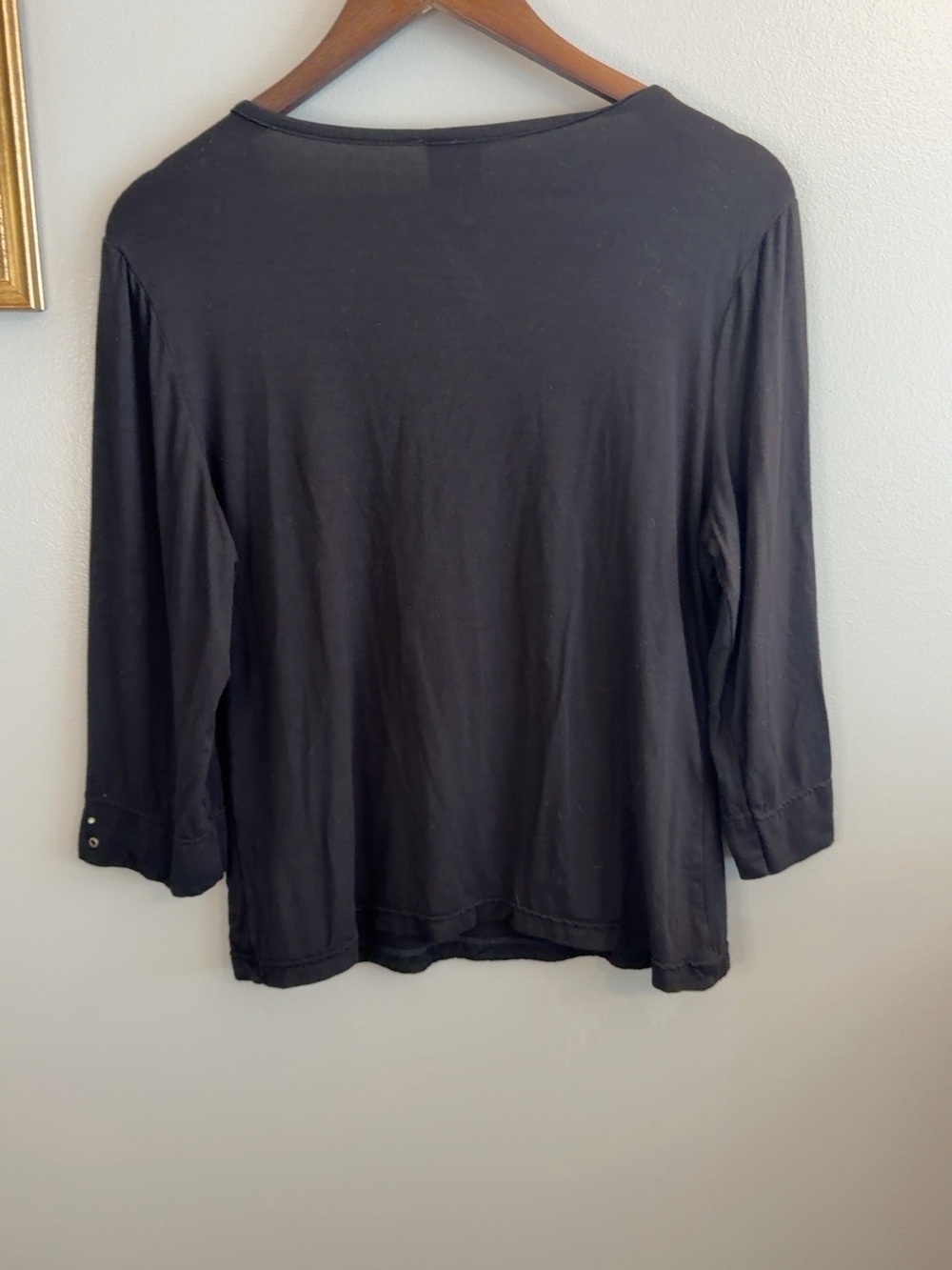 Tribal Black Grommet Studded Scoop Neck 3/4 Sleeve Stretch Top L - Picture 9 of 9